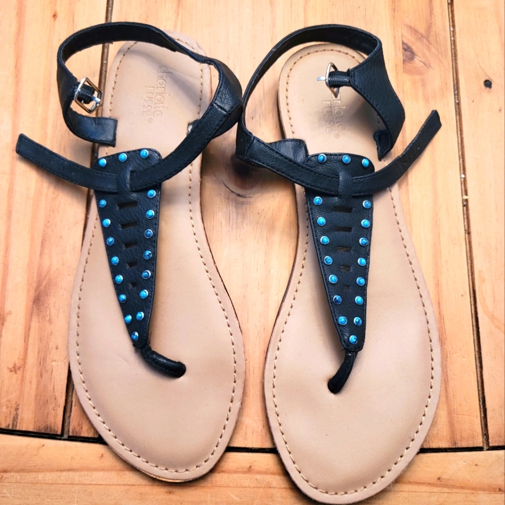 Charlotte Russe Black Sandals with Turquoise Studs